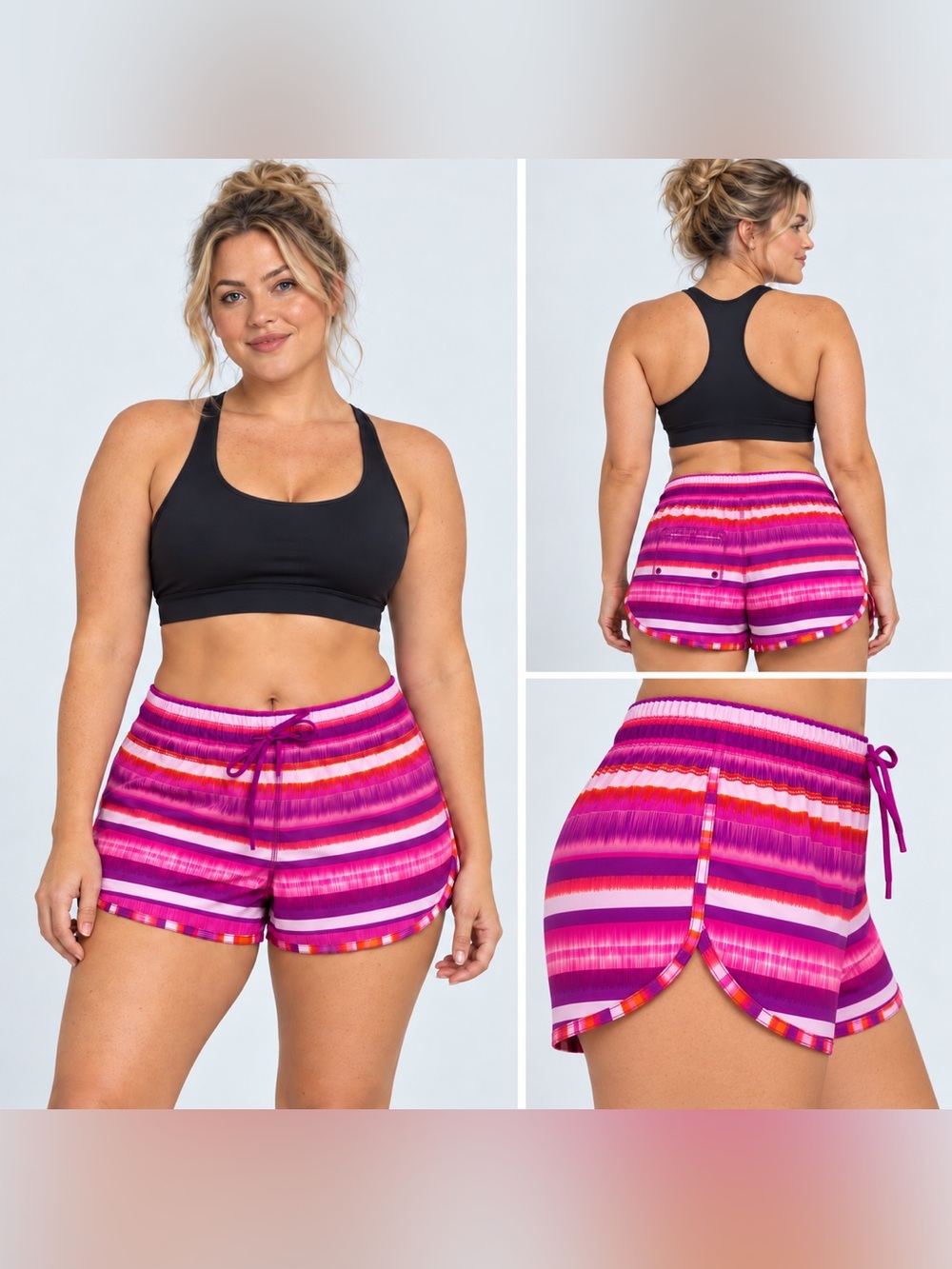 Lands' End Sport Striped Athletic Shorts in Pink & Purple Like New